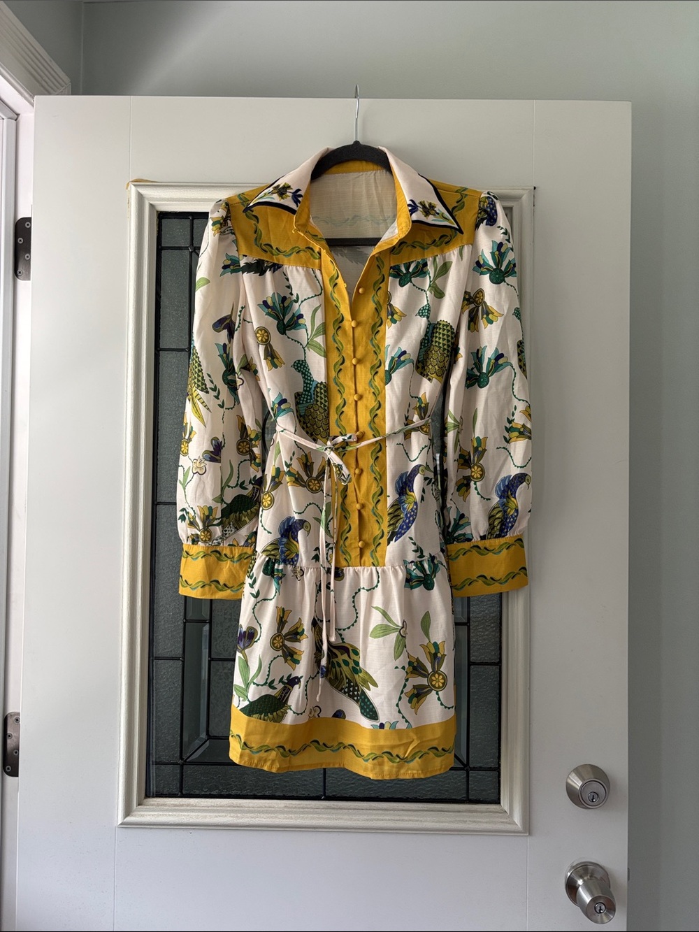 Floral Cotton-Blend Yellow Trim Shirt Dress